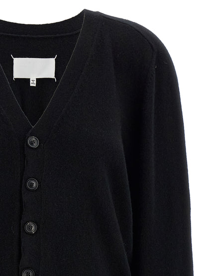 Cardigan by Maison Margiela for women in wool black & signature presents a textural silhouette, artfully finished with a textural v-neck neckline and for a sophisticated, textural look.