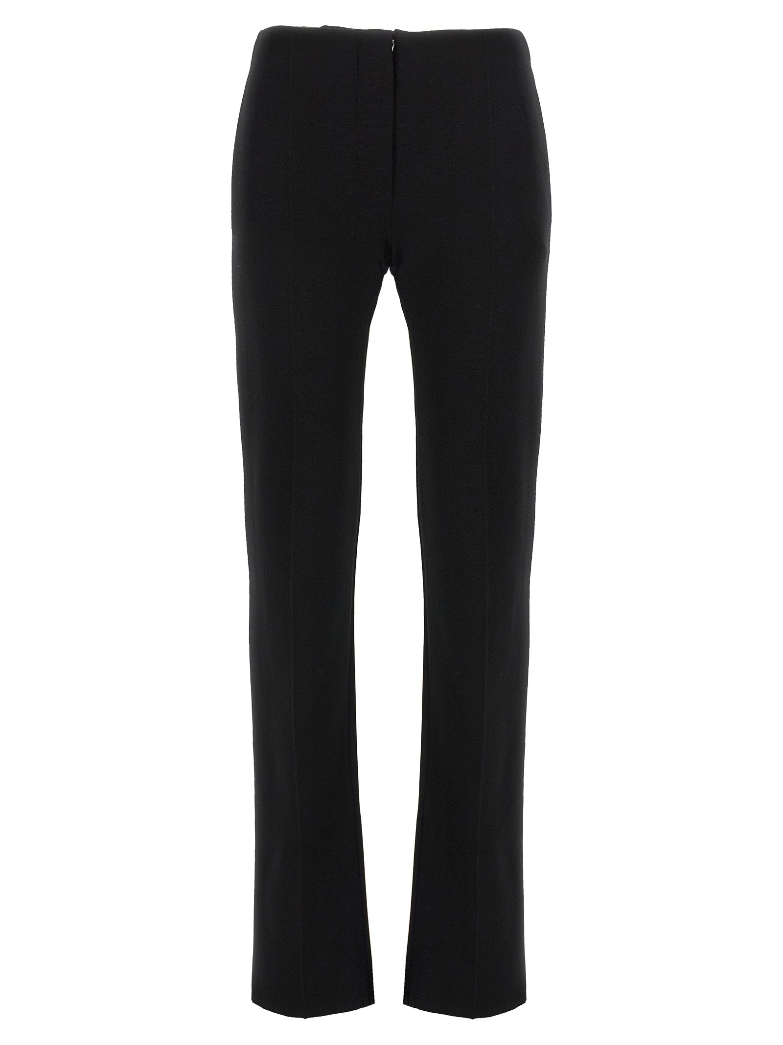 Trousers by Sportmax for women in polyester & viscose black features a sculptural silhouette, showcasing a sculptural straight-leg and long with a sophisticated low rise for a sculptural finish.
