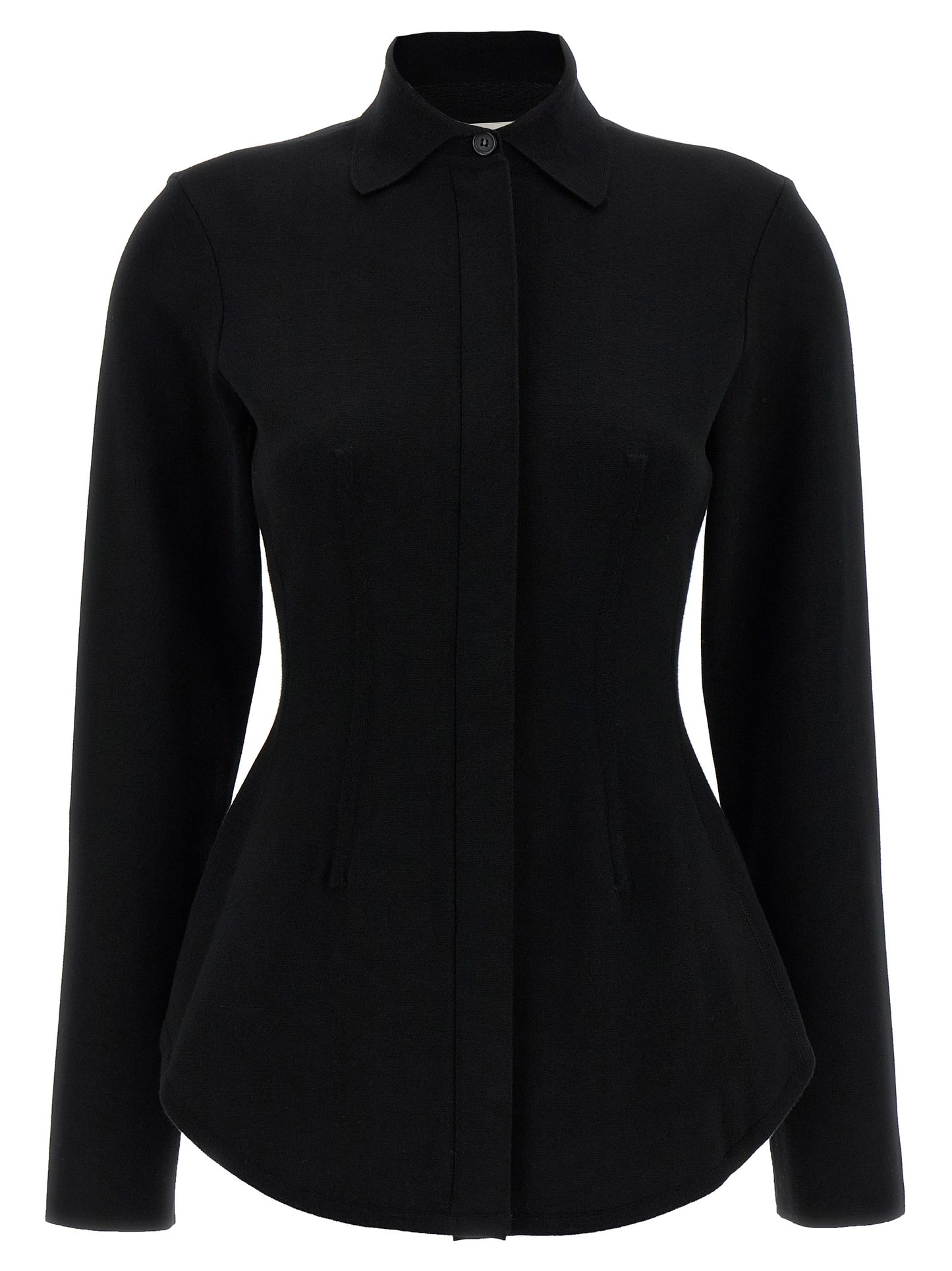 Blouse by Sportmax for women in polyester & viscose black, featuring a nuanced long-sleeve and nuanced asymmetric neckline for a sophisticated finish.