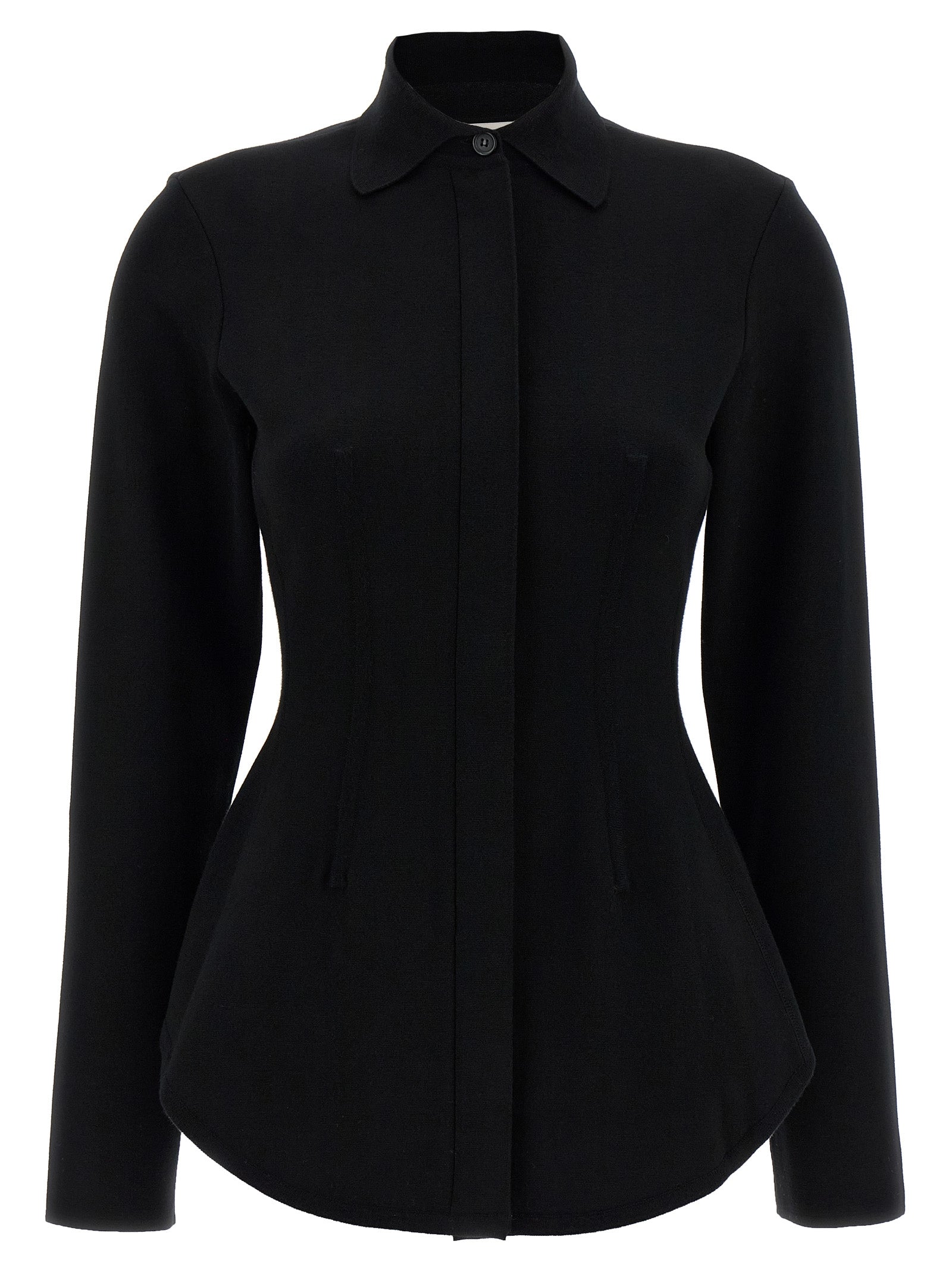 Blouse by Sportmax for women in polyester & viscose black, featuring a nuanced long-sleeve and nuanced asymmetric neckline for a sophisticated finish.