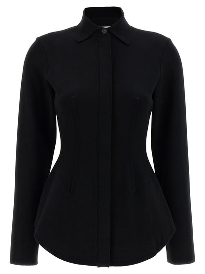 Blouse by Sportmax for women in polyester & viscose black, featuring a nuanced long-sleeve and nuanced asymmetric neckline for a sophisticated finish.