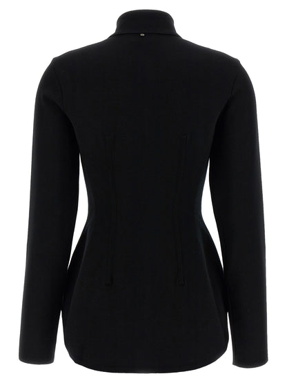 Blouse by Sportmax for women in polyester & viscose black showcases a sublime silhouette, artfully detailed with a sublime asymmetric neckline and for a sophisticated, sublime finish.