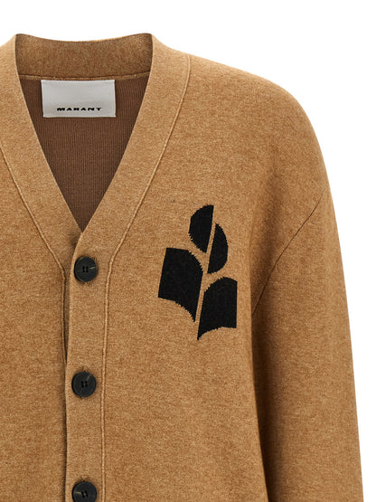 Cardigan by Isabel Marant for men in polyamide polyester viscose & cotton beige features a dramatic silhouette, showcasing a sophisticated v-neck neckline and dramatic detail for a timeless, premium look.