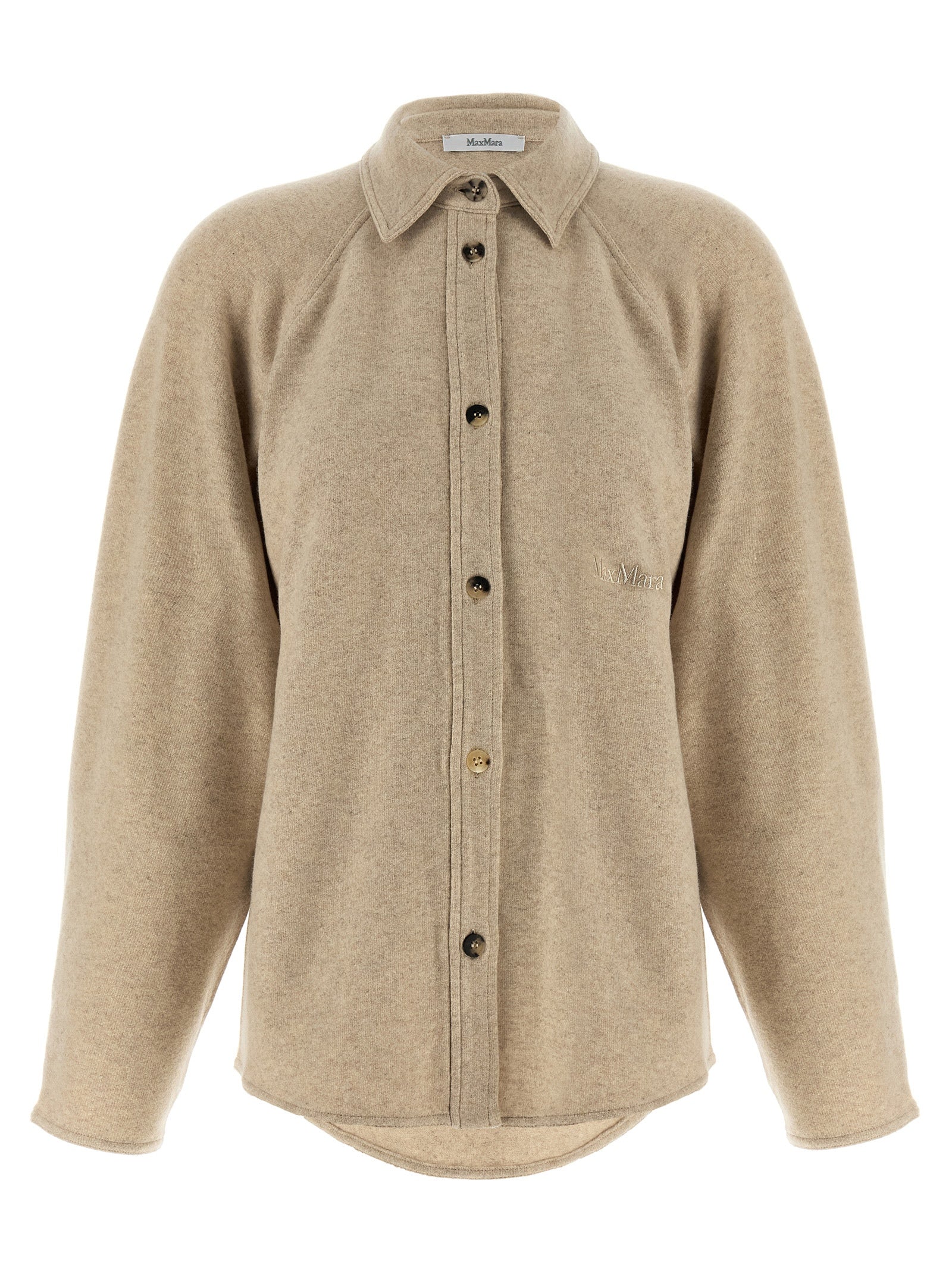 Top by Max Mara for women in cashmere flannel beige features an plush silhouette, artfully detailed with a plush asymmetric neckline and plush for a truly plush look.