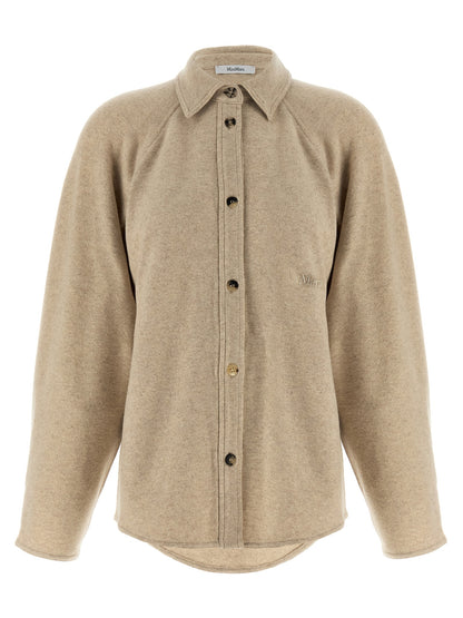 Top by Max Mara for women in cashmere flannel beige features an plush silhouette, artfully detailed with a plush asymmetric neckline and plush for a truly plush look.