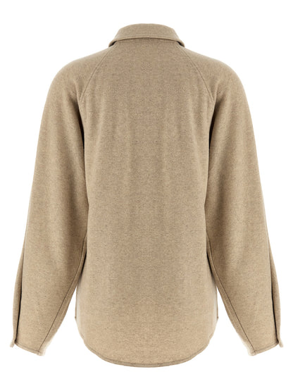 Top by Max Mara for women in cashmere flannel beige showcases a edgy silhouette, elegantly detailed with a edgy and asymmetric neckline.