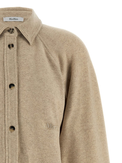 Top by Max Mara for women in cashmere flannel beige showcases a edgy silhouette, elegantly detailed with a edgy and asymmetric neckline.