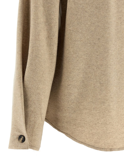 Top by Max Mara for women in cashmere flannel beige features an plush silhouette, artfully detailed with a plush and plush for a truly plush look.