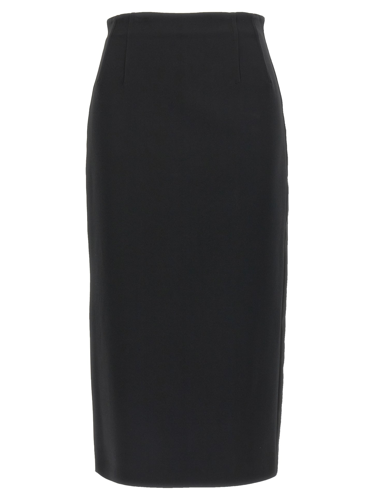 Skirt by Max Mara for women in viscose satin black showcases a sultry silhouette, elegantly defined by its midi and the sophisticated sultry design of the Women's Viscose Satin Midi Skirt.