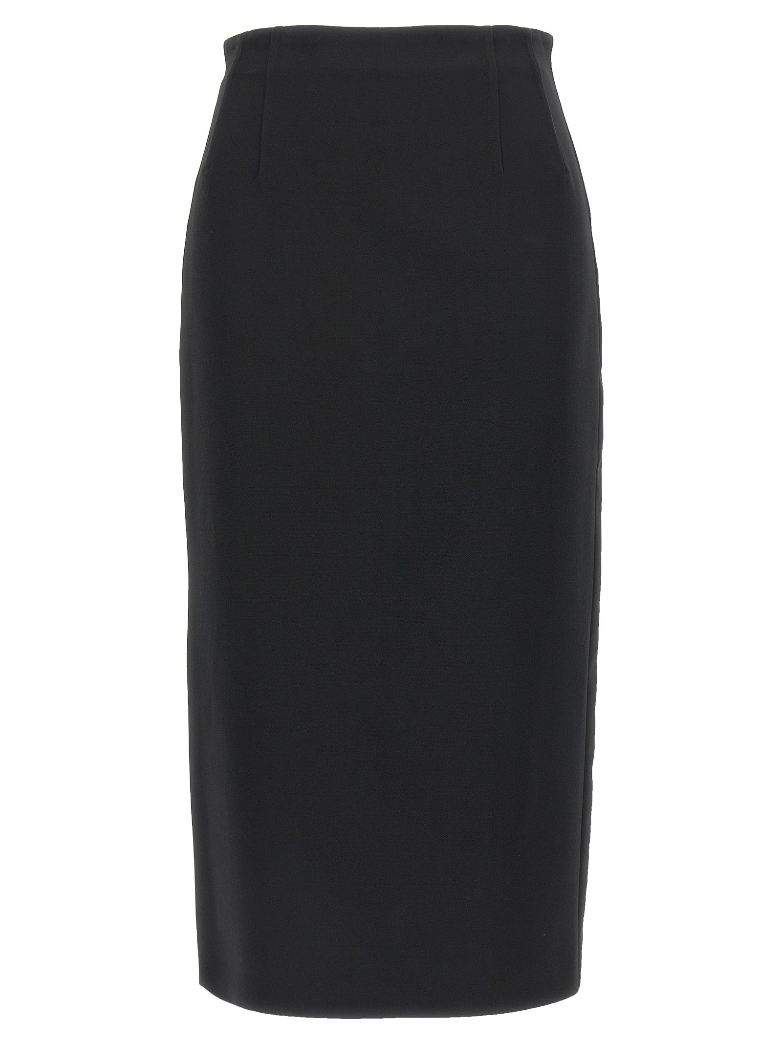 Skirt by Max Mara for women in viscose satin black showcases a sultry silhouette, elegantly defined by its midi and the sophisticated sultry design of the Women's Viscose Satin Midi Skirt.