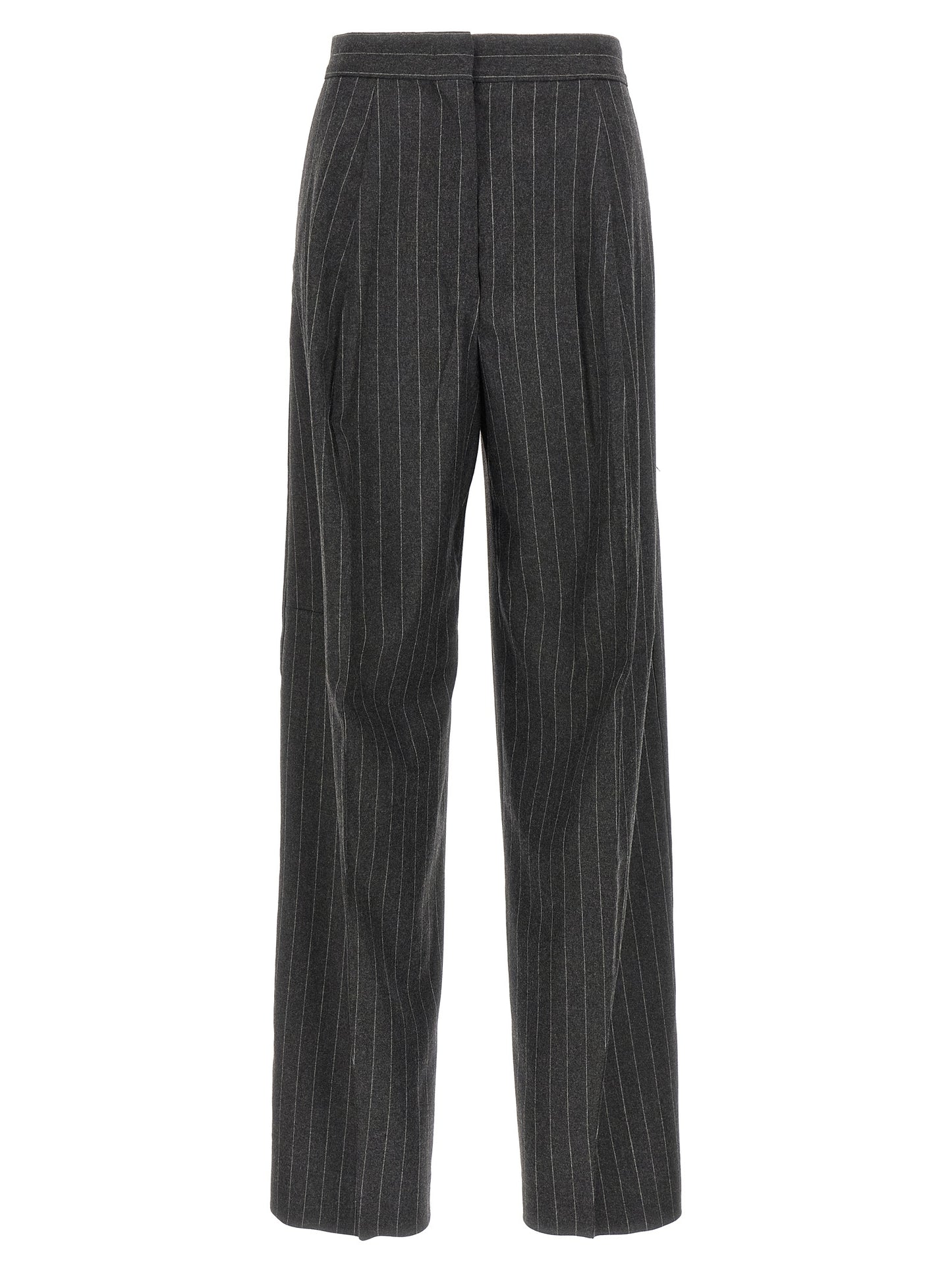 Trousers by Sportmax for women in polyamide & virgin wool gray features a artisanal silhouette, showcasing a sophisticated wide with a long and low rise for a artisanal finish.