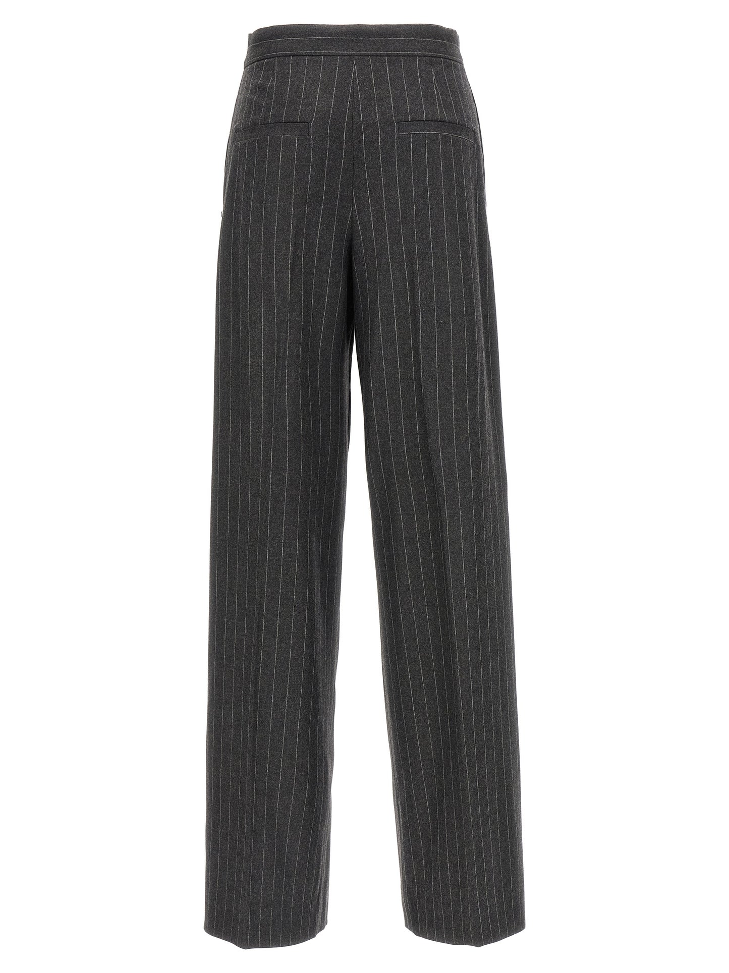 Trousers by Sportmax for women in polyamide & virgin wool gray features a tailored silhouette with a tailored wide, defined by its long and a sophisticated low rise.