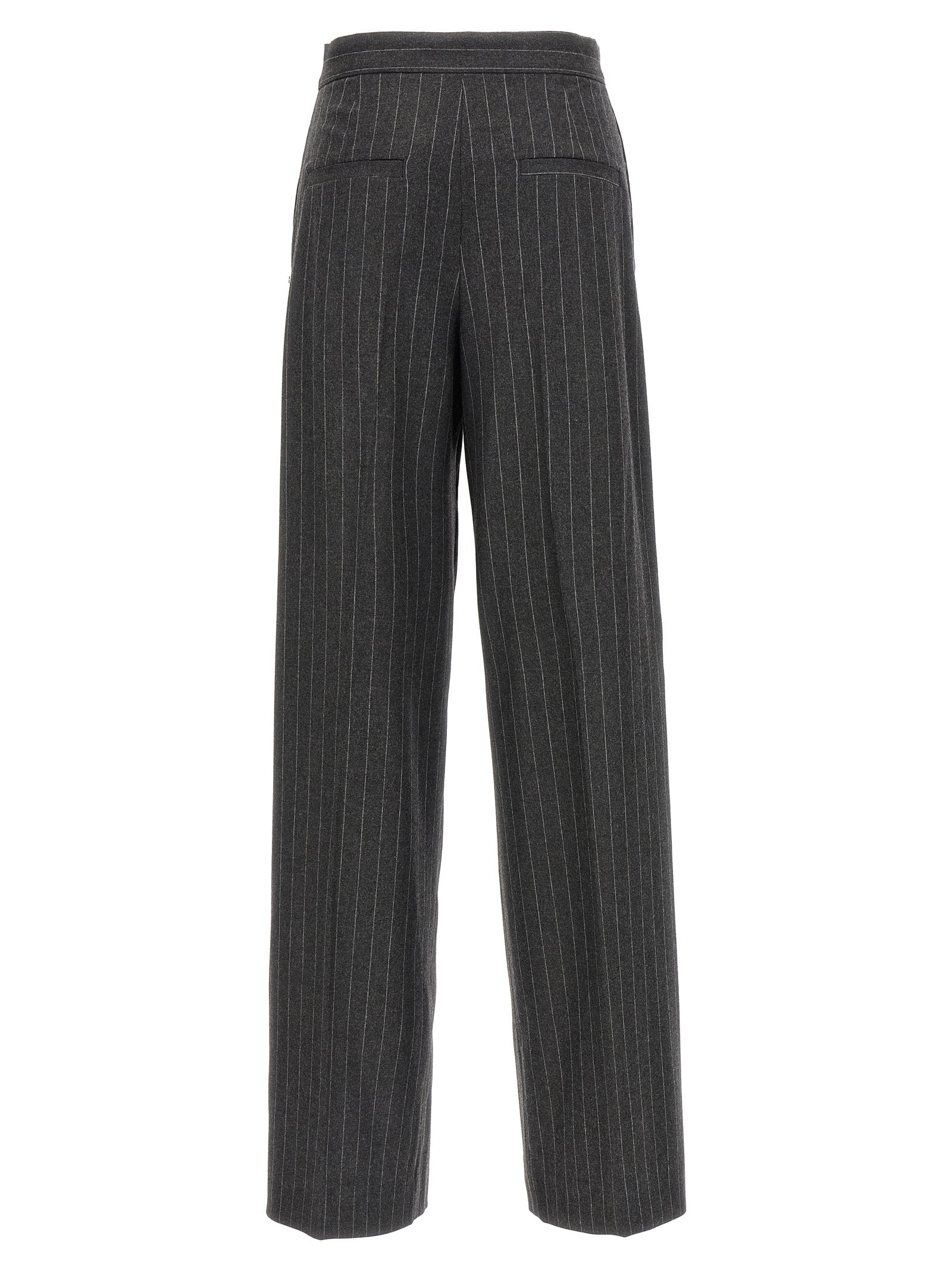 Trousers by Sportmax for women in polyamide & virgin wool gray features a tailored silhouette with a tailored wide, defined by its long and a sophisticated low rise.