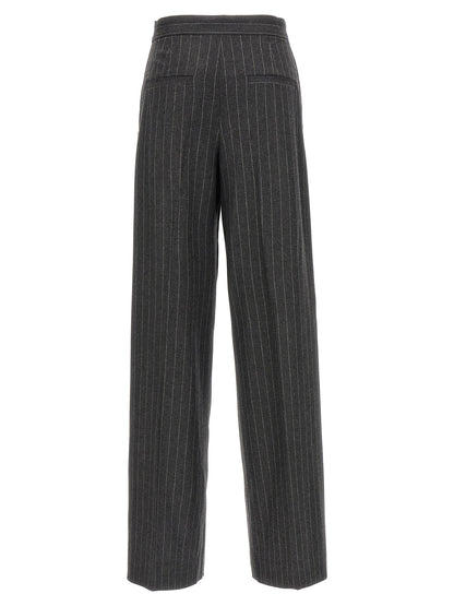 Trousers by Sportmax for women in polyamide & virgin wool gray features a tailored silhouette with a tailored wide, defined by its long and a sophisticated low rise.
