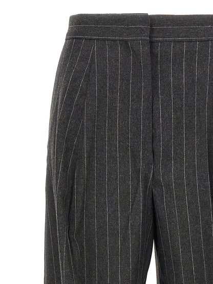 Trousers by Sportmax for women in polyamide & virgin wool gray features an sartorial silhouette, showcasing a precise wide and long with a sartorial low rise for a refined look.