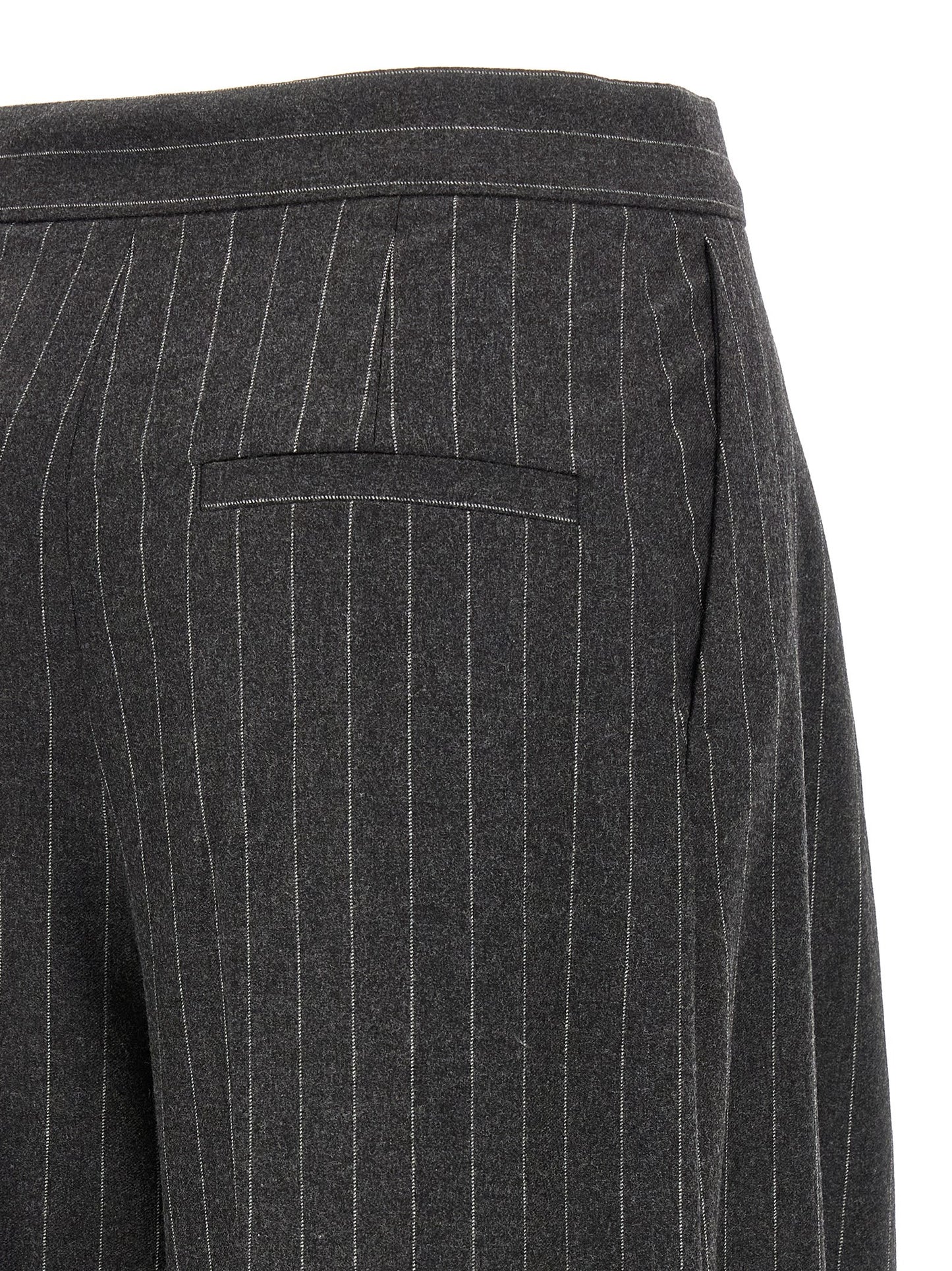 Trousers by Sportmax for women in polyamide & virgin wool gray features a sculptural silhouette, showcasing a sculptural wide and long with a sophisticated low rise for a sculptural finish.