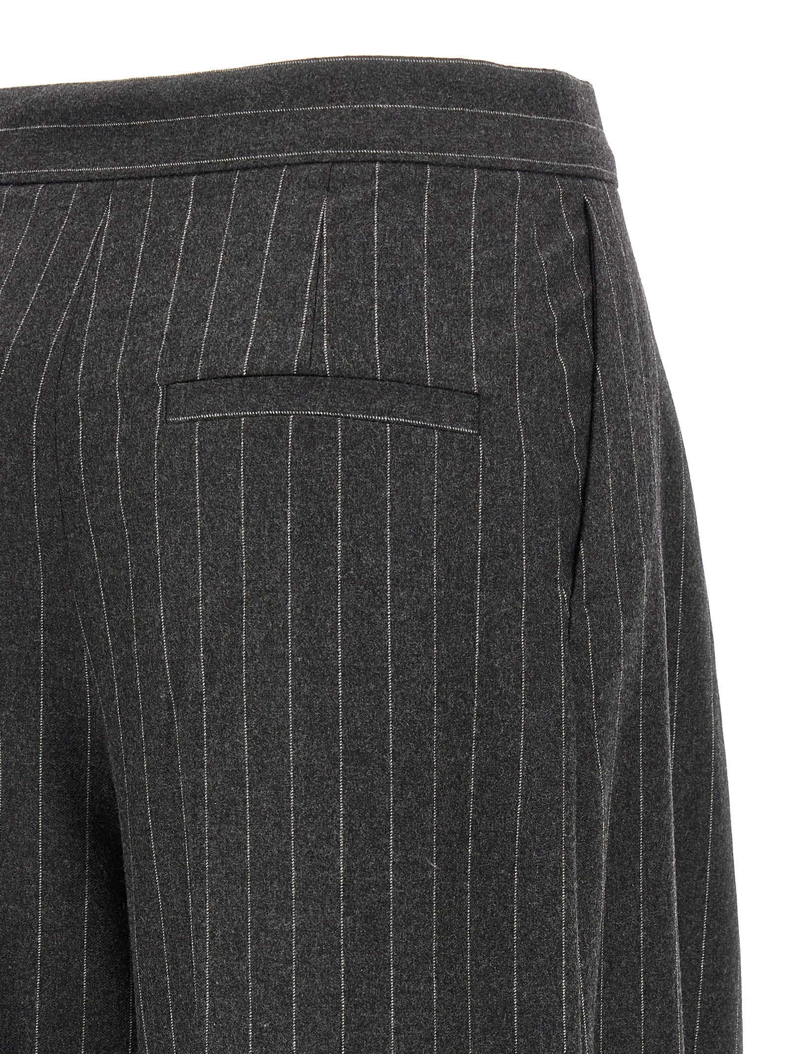 Trousers by Sportmax for women in polyamide & virgin wool gray features a sculptural silhouette, showcasing a sculptural wide and long with a sophisticated low rise for a sculptural finish.