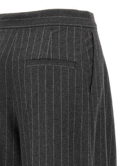 Trousers by Sportmax for women in polyamide & virgin wool gray features a sculptural silhouette, showcasing a sculptural wide and long with a sophisticated low rise for a sculptural finish.