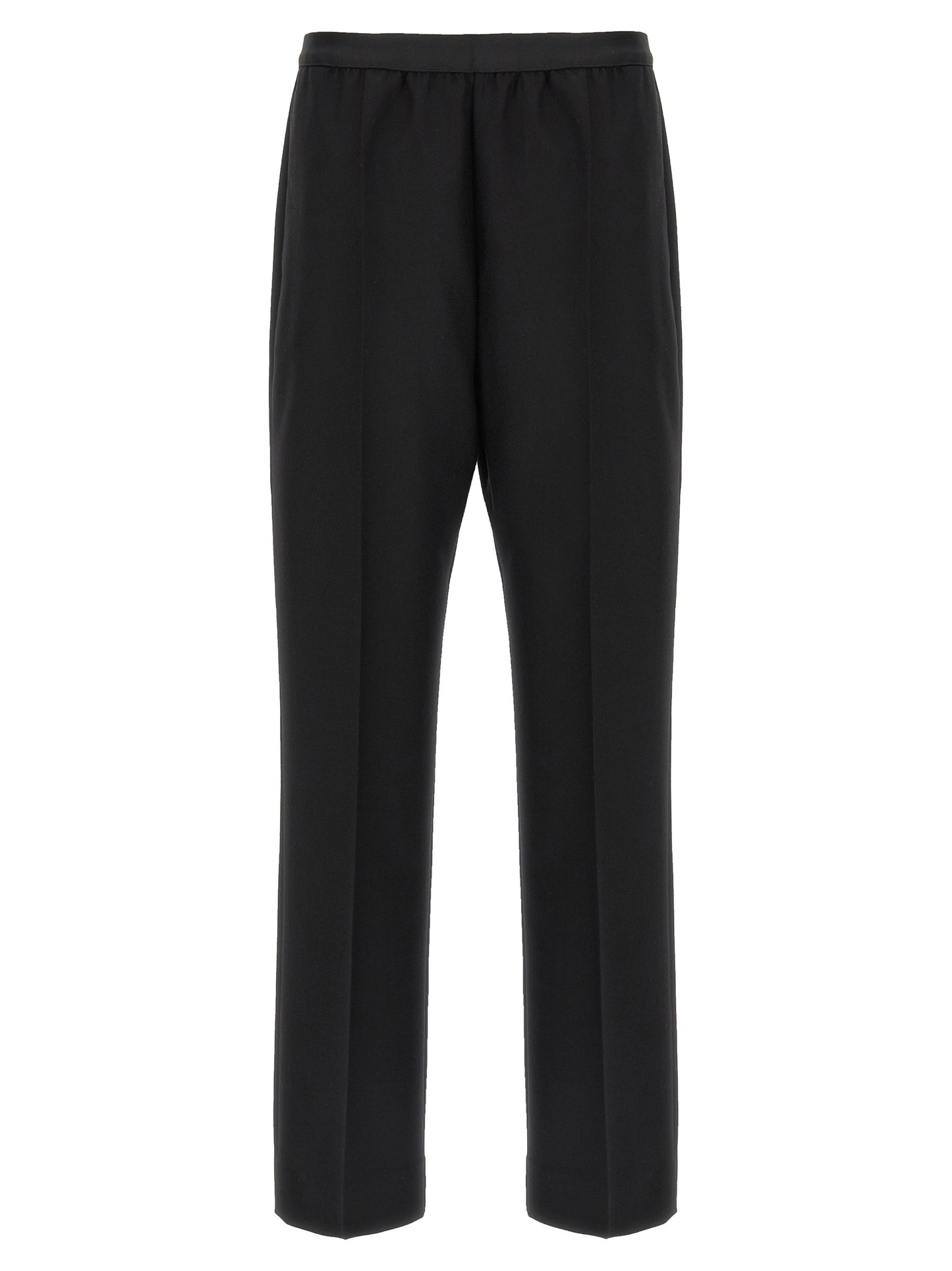 Trousers by Maison Margiela for women in virgin wool black features an sartorial silhouette, showcasing a precise straight-leg and long with a sartorial for a refined look.
