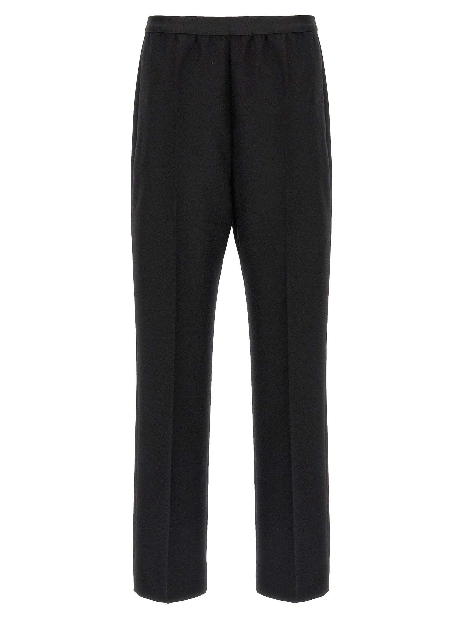 Trousers by Maison Margiela for women in virgin wool black features an sartorial silhouette, showcasing a precise straight-leg and long with a sartorial for a refined look.