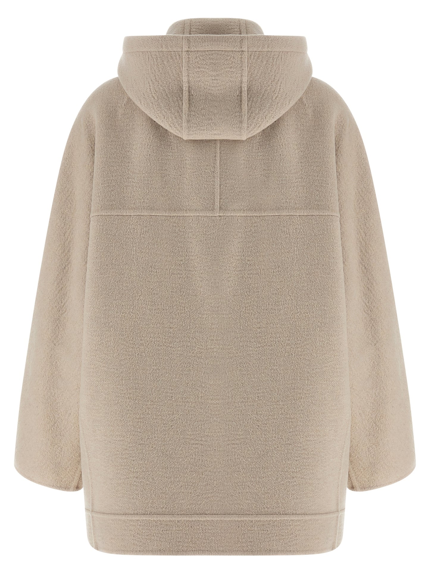 Hooded Trench Coat by Max Mara for women in cashmere & leather beige presents an sculptural silhouette, artfully detailed with a sculptural hooded neckline and functional pockets & hooded for a truly sculptural finish.