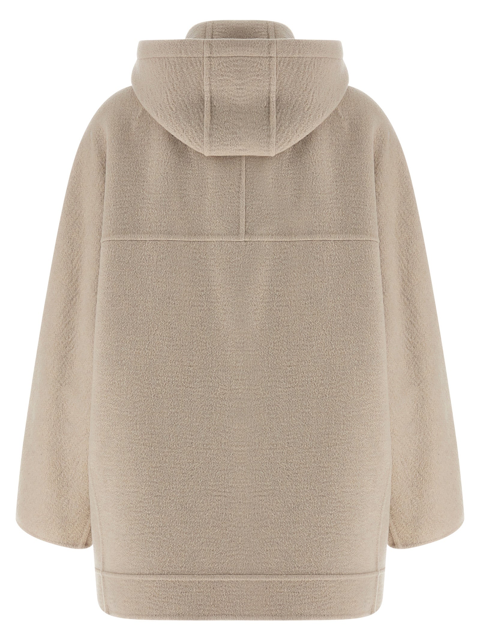 Hooded Trench Coat by Max Mara for women in cashmere & leather beige presents an sculptural silhouette, artfully detailed with a sculptural hooded neckline and functional pockets & hooded for a truly sculptural finish.
