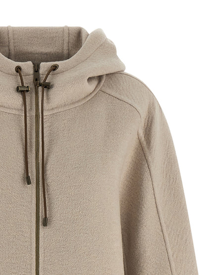 Hooded Trench Coat by Max Mara for women in cashmere & leather and beige presents a exquisite silhouette, showcasing a exquisite hooded neckline and functional pockets & hooded for an elevated aesthetic.