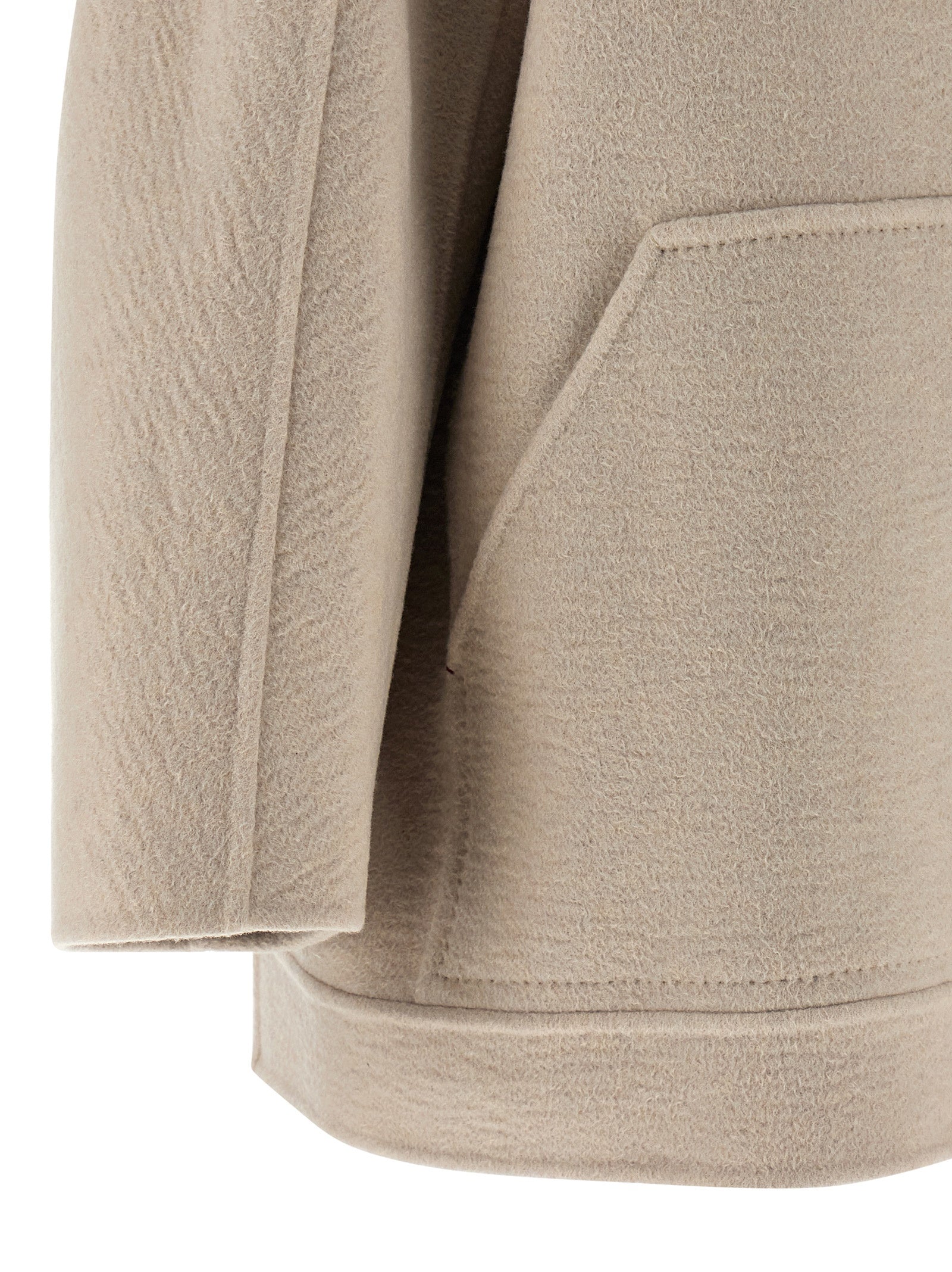 Hooded Trench Coat by Max Mara for women in cashmere & leather beige presents a utilitarian silhouette, showcasing a utilitarian and sophisticated pockets & hooded for a truly utilitarian look.