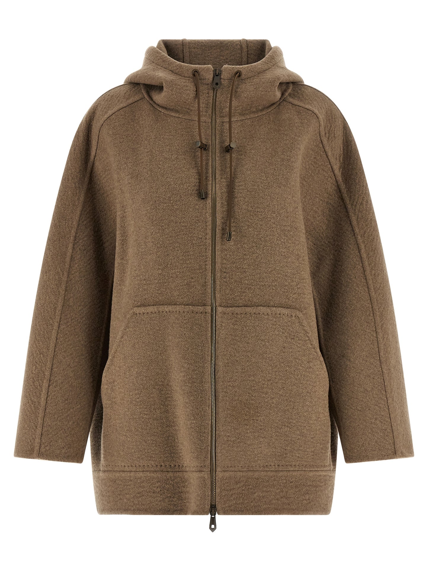 Hooded Overcoat by Max Mara for women in cashmere & leather brown features an satoral silhouette, showcasing a sophisticated hooded neckline and satoral pockets & hooded for a premium, timeless look.