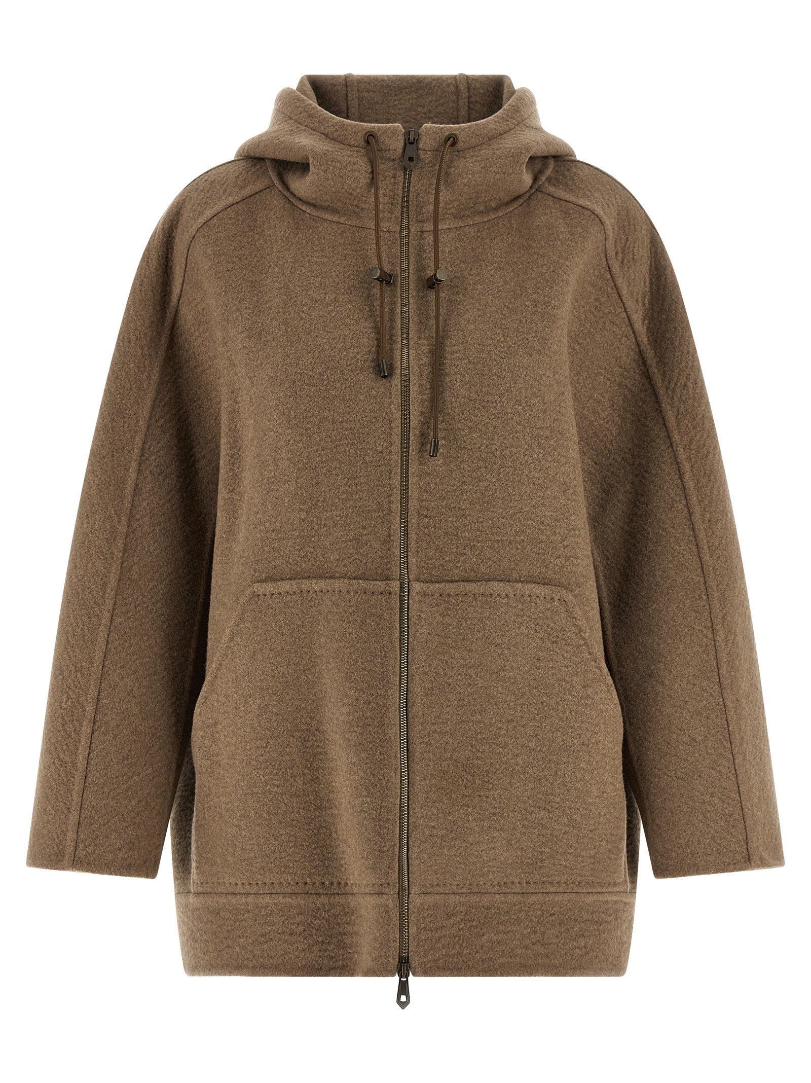 Hooded Overcoat by Max Mara for women in cashmere & leather brown features an satoral silhouette, showcasing a sophisticated hooded neckline and satoral pockets & hooded for a premium, timeless look.