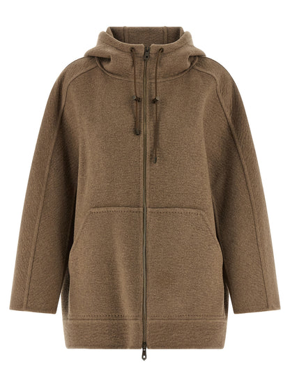 Hooded Overcoat by Max Mara for women in cashmere & leather brown features an satoral silhouette, showcasing a sophisticated hooded neckline and satoral pockets & hooded for a premium, timeless look.