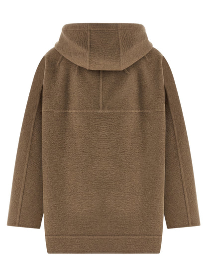 Hooded Overcoat by Max Mara for women in cashmere & leather brown features a contemporary silhouette showcasing a contemporary hooded neckline and refined pockets & hooded for a sophisticated finish.