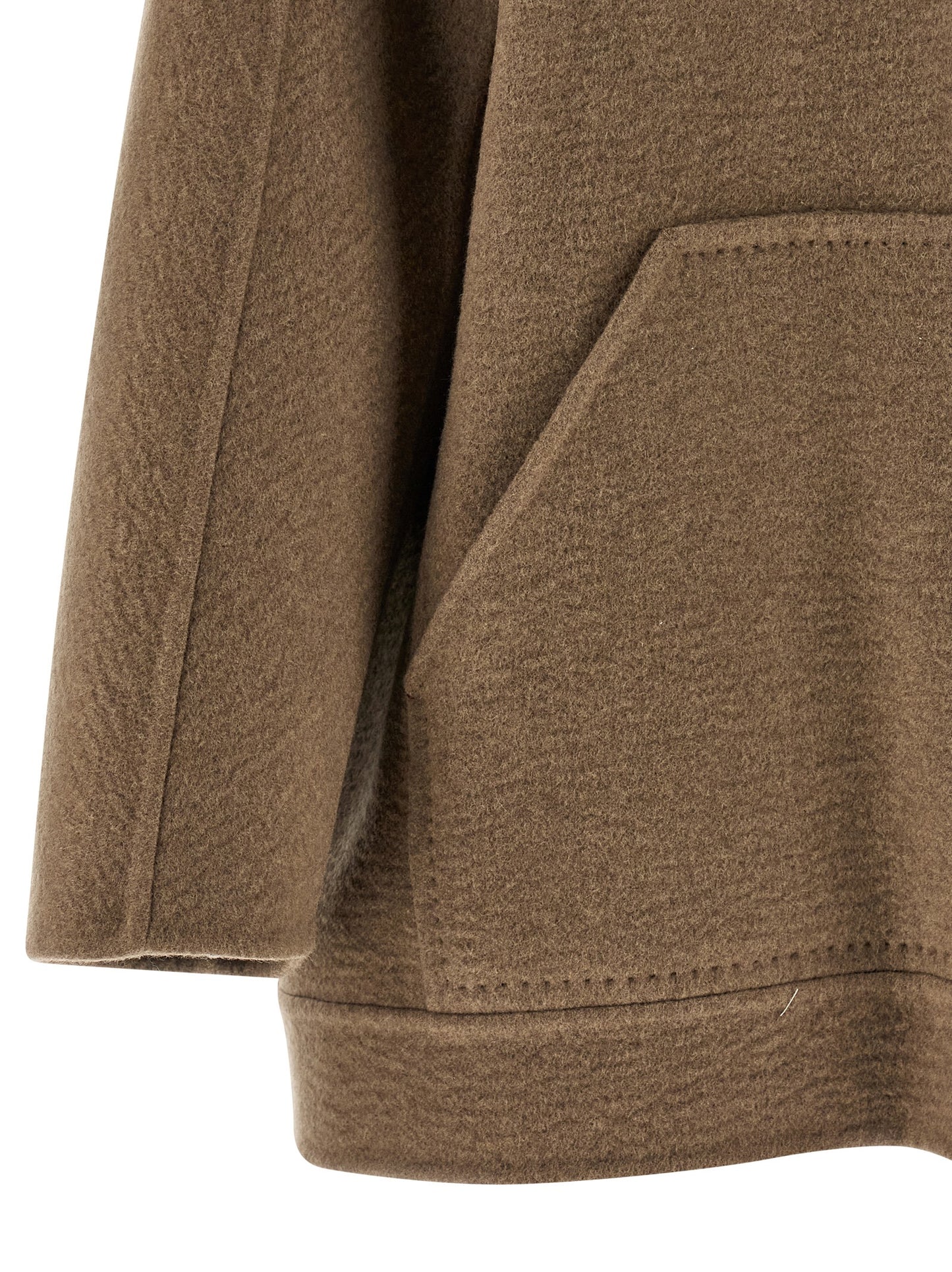 Hooded Overcoat by Max Mara for women in cashmere & leather brown showcases a architectural silhouette, artfully detailed with a distinctive and functional pockets & hooded for a architectural finish.