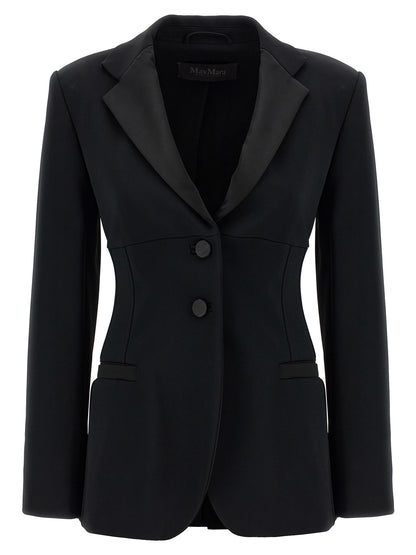 Blazer by Max Mara for women in viscose satin black features an crisp silhouette with sophisticated and a crisp split neckline for a truly crisp finish.
