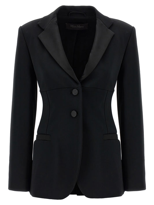 Blazer by Max Mara for women in viscose satin black features an crisp silhouette with sophisticated and a crisp split neckline for a truly crisp finish.
