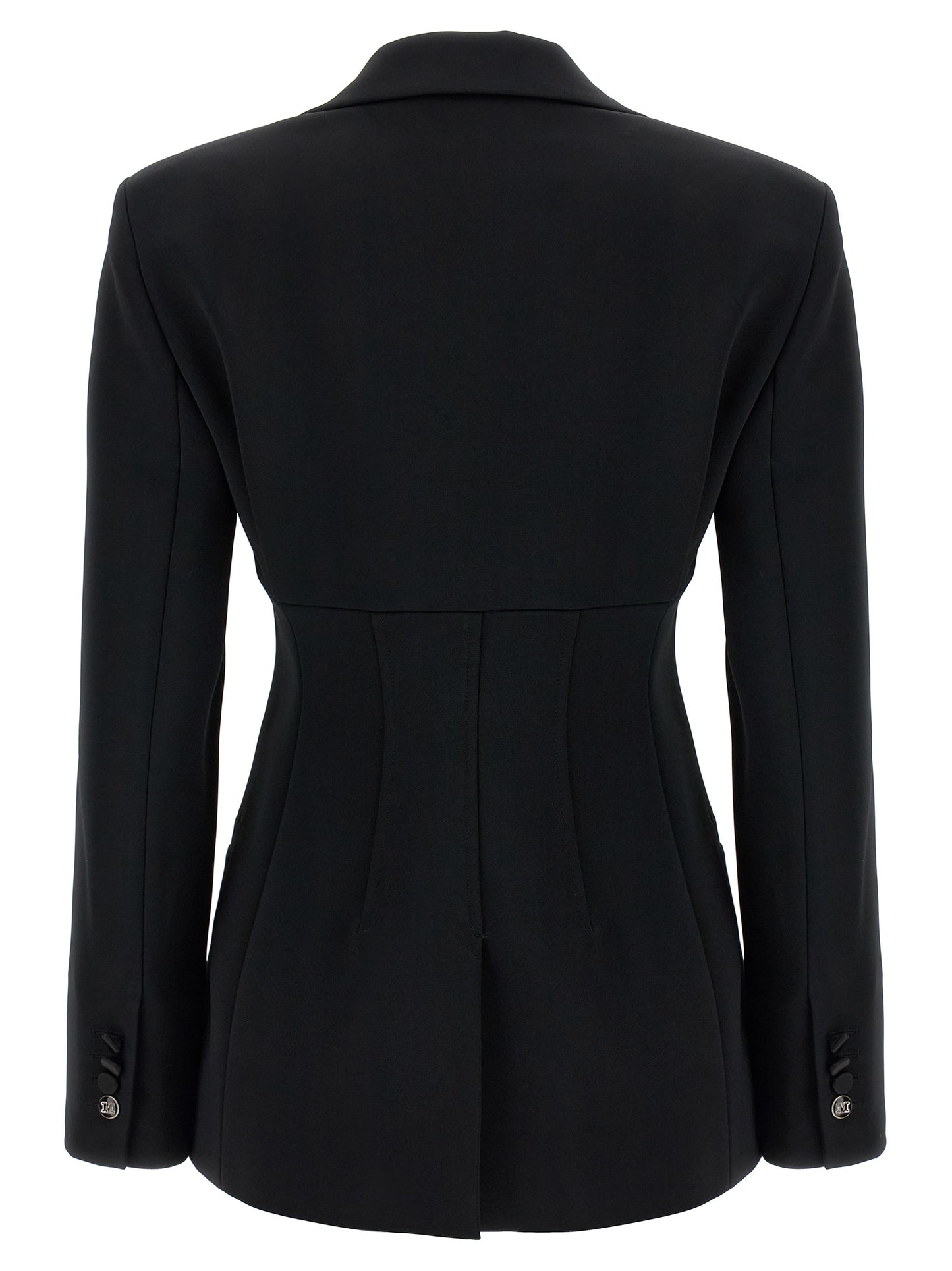 Blazer by Max Mara for women in viscose satin black showcases a discerning silhouette, elegantly detailed with a sophisticated split neckline and premium for a truly discerning finish.
