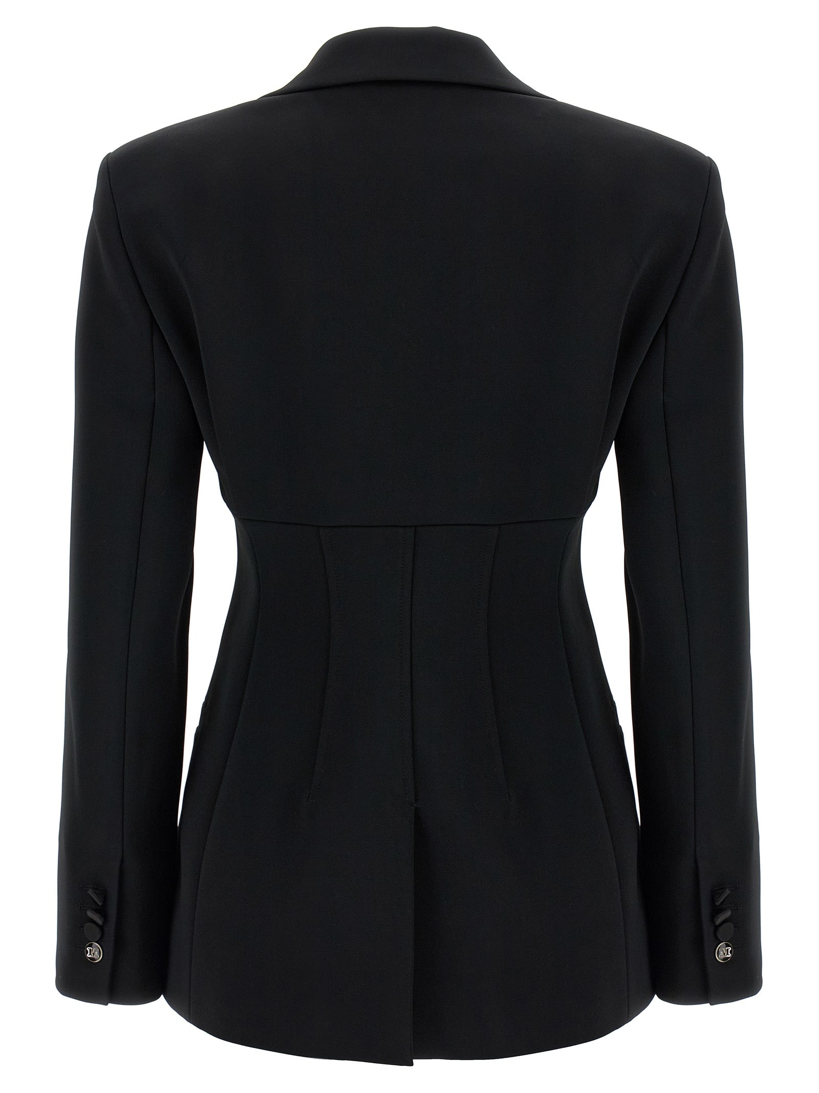 Blazer by Max Mara for women in viscose satin black showcases a discerning silhouette, elegantly detailed with a sophisticated split neckline and premium for a truly discerning finish.