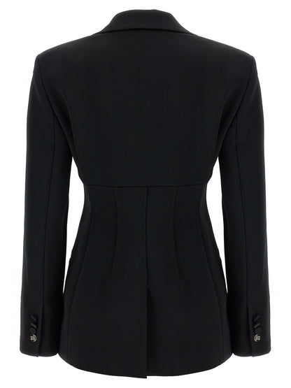 Blazer by Max Mara for women in viscose satin black showcases a discerning silhouette, elegantly detailed with a sophisticated split neckline and premium for a truly discerning finish.