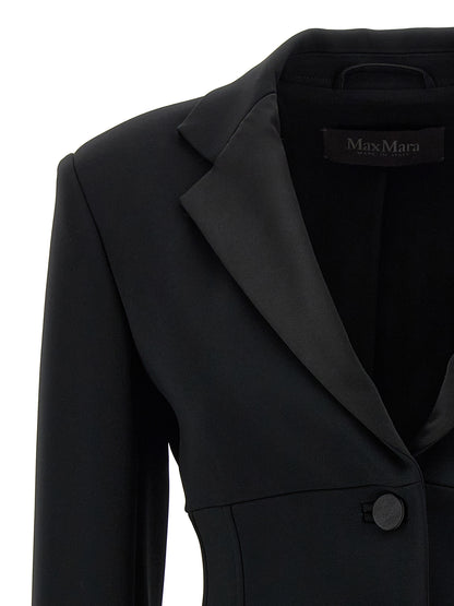 Blazer by Max Mara for women in viscose satin black features an sartorial silhouette, showcasing a sophisticated split neckline and sartorial for a truly sartorial finish.