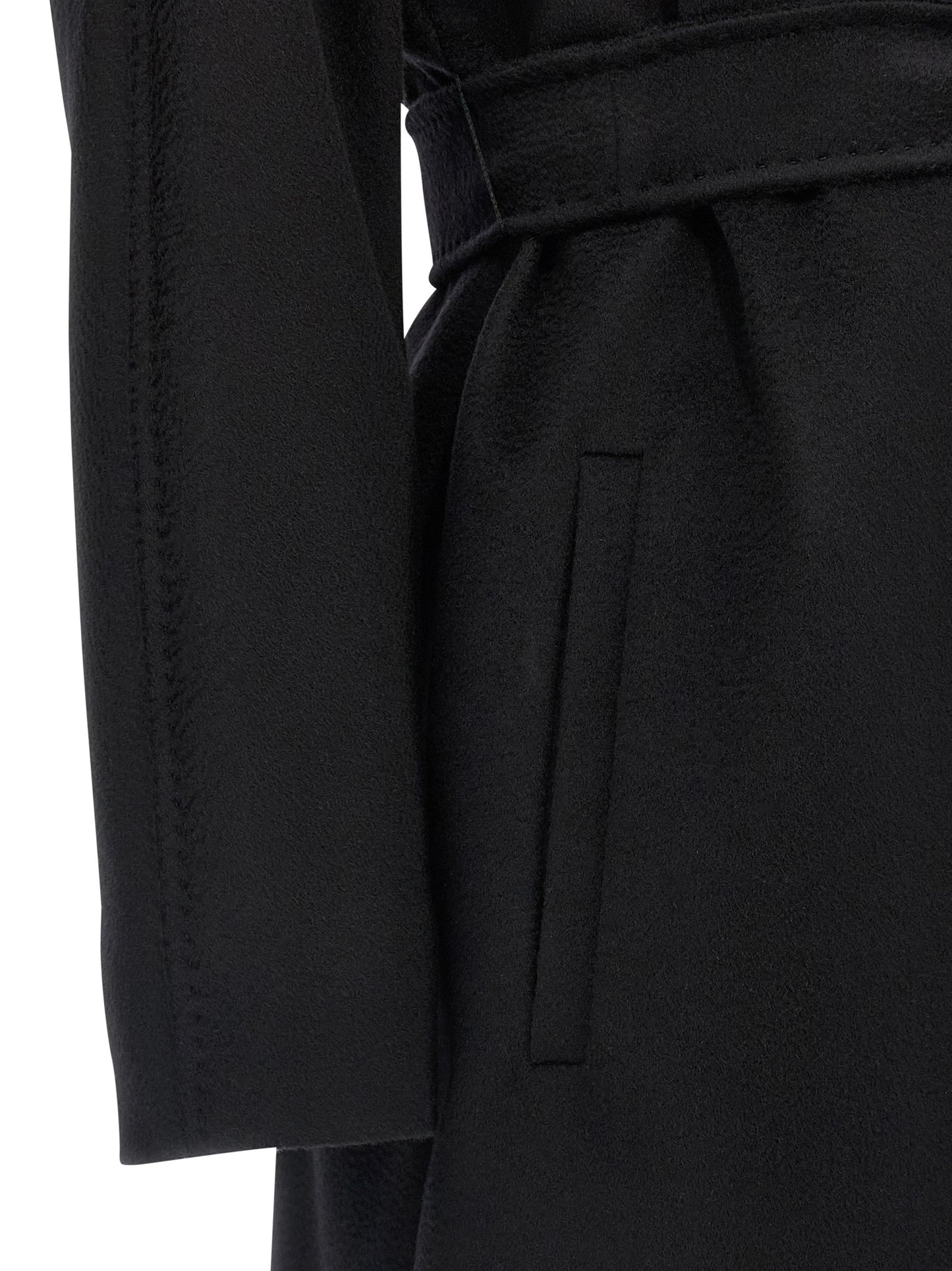 Overcoat by Max Mara for women in viscose & virgin wool black & monogram features a cosy chic silhouette, artfully detailed with a sophisticated and premium pockets for a cosy chic finish.