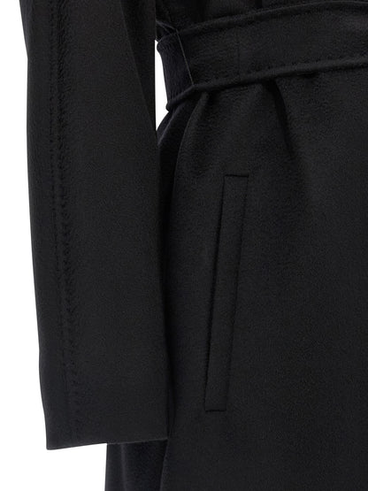 Overcoat by Max Mara for women in viscose & virgin wool black & monogram features a cosy chic silhouette, artfully detailed with a sophisticated and premium pockets for a cosy chic finish.