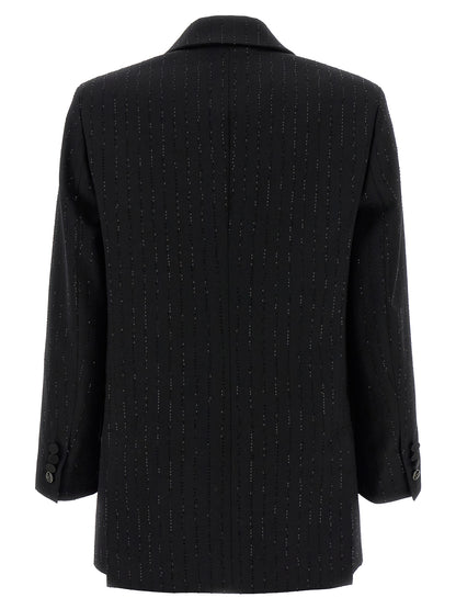 Blazer by Max Mara for women in virgin wool polyamide & sequins black, jacquard & monogram showcases a polished silhouette, highlighted by a refined and polished for a sophisticated finish.