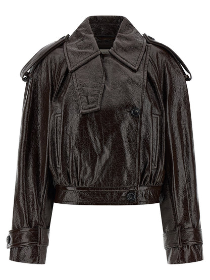 Trench Coat by Sportmax for women in cotton brown presents an sculptural silhouette, artfully detailed with a sculptural asymmetric shirt-collar neckline and functional pockets for a truly sculptural finish.