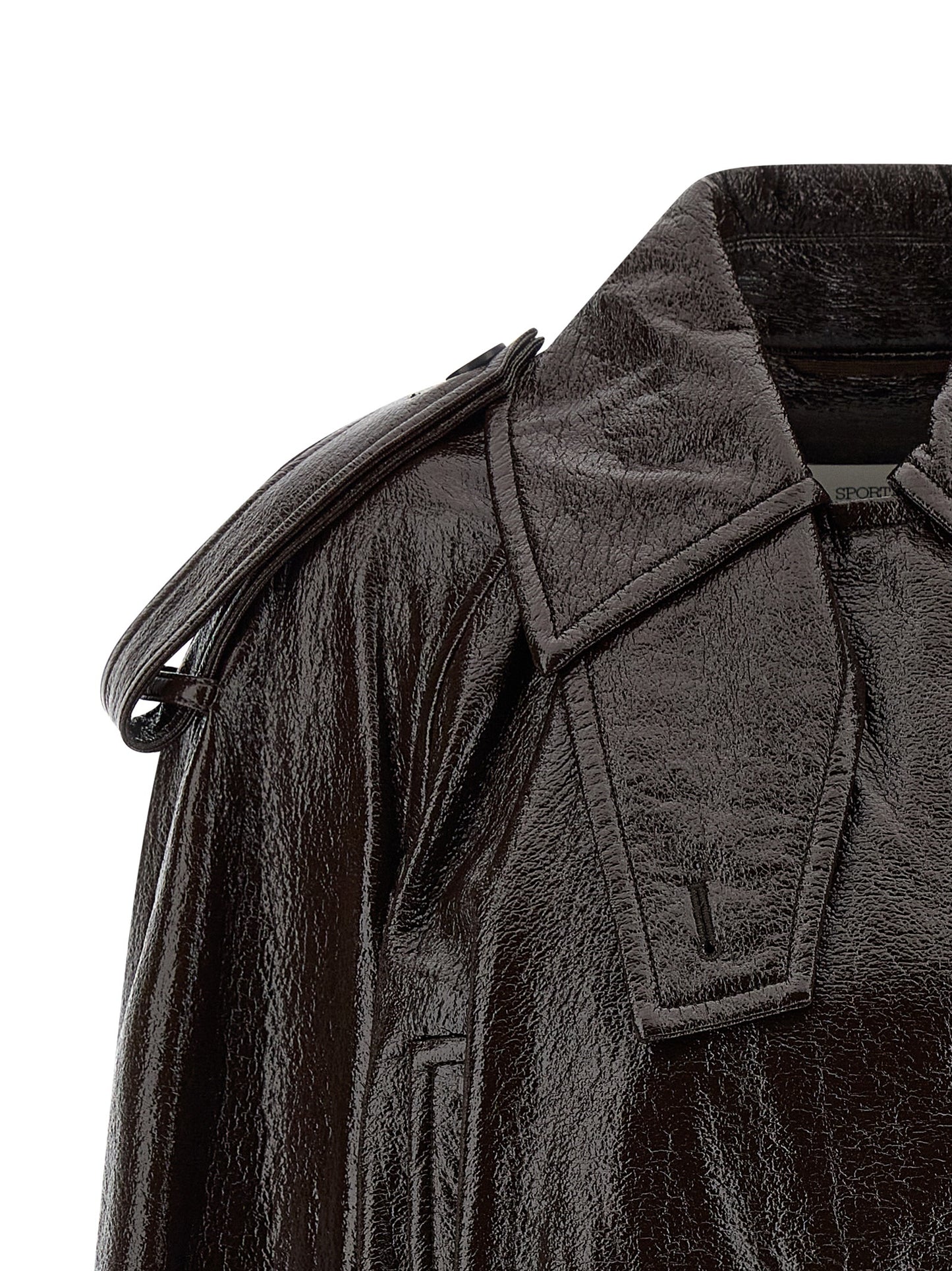 Trench Coat by Sportmax for women in cotton brown presents a utilitarian silhouette, showcasing a utilitarian asymmetric shirt-collar neckline and sophisticated pockets for a truly utilitarian look.