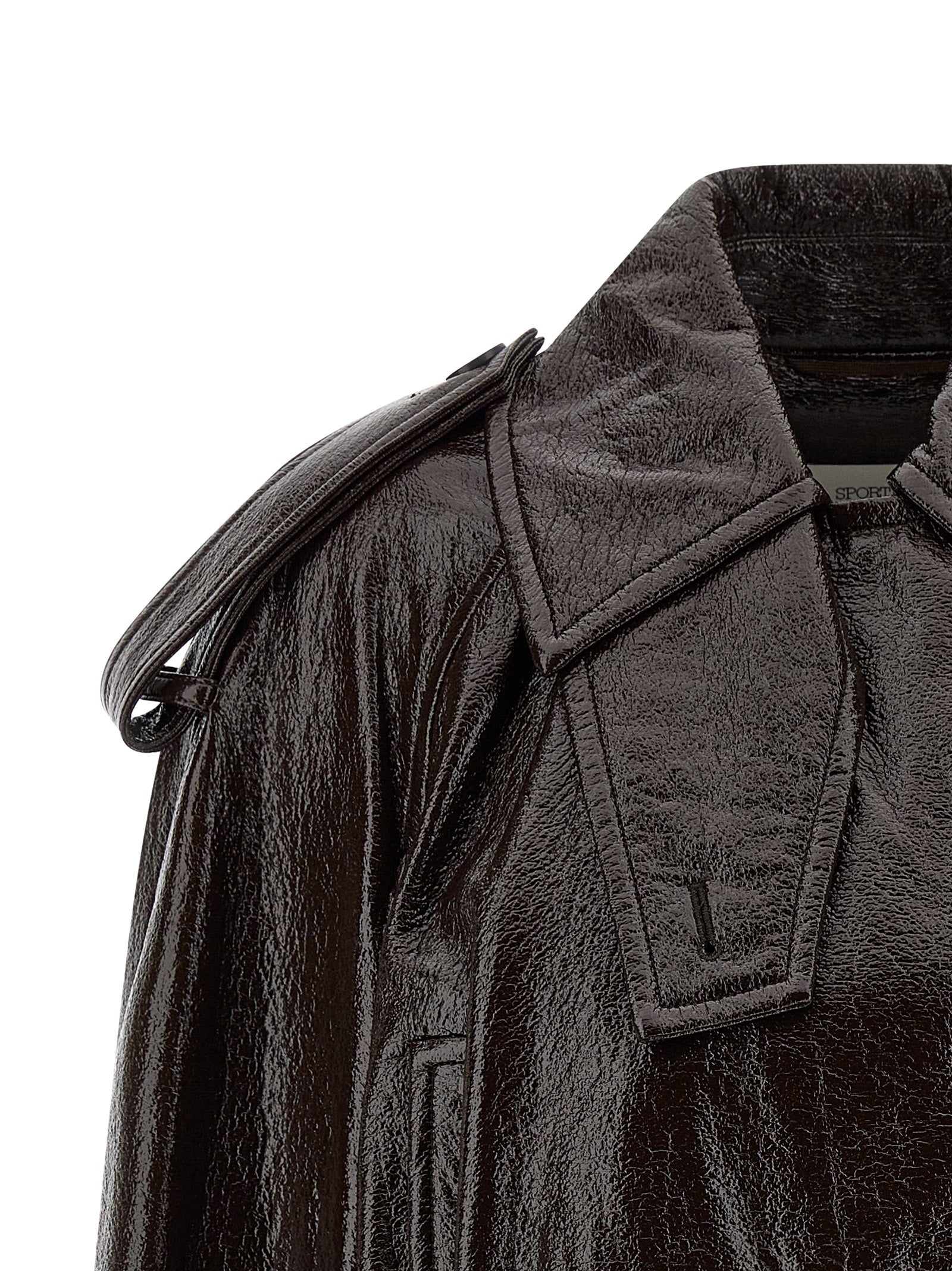 Trench Coat by Sportmax for women in cotton brown presents a utilitarian silhouette, showcasing a utilitarian asymmetric shirt-collar neckline and sophisticated pockets for a truly utilitarian look.