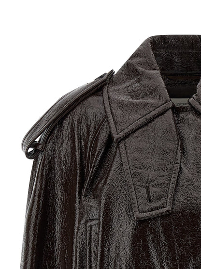 Trench Coat by Sportmax for women in cotton brown presents a utilitarian silhouette, showcasing a utilitarian asymmetric shirt-collar neckline and sophisticated pockets for a truly utilitarian look.