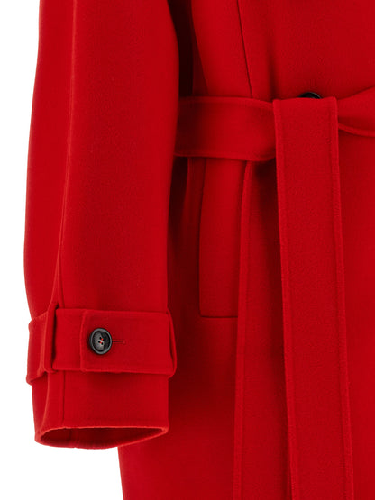 Trench Coat by Sportmax for women in virgin wool multicolor & red presents a utilitarian silhouette, showcasing a utilitarian lapel neckline and sophisticated pockets for a truly utilitarian look.