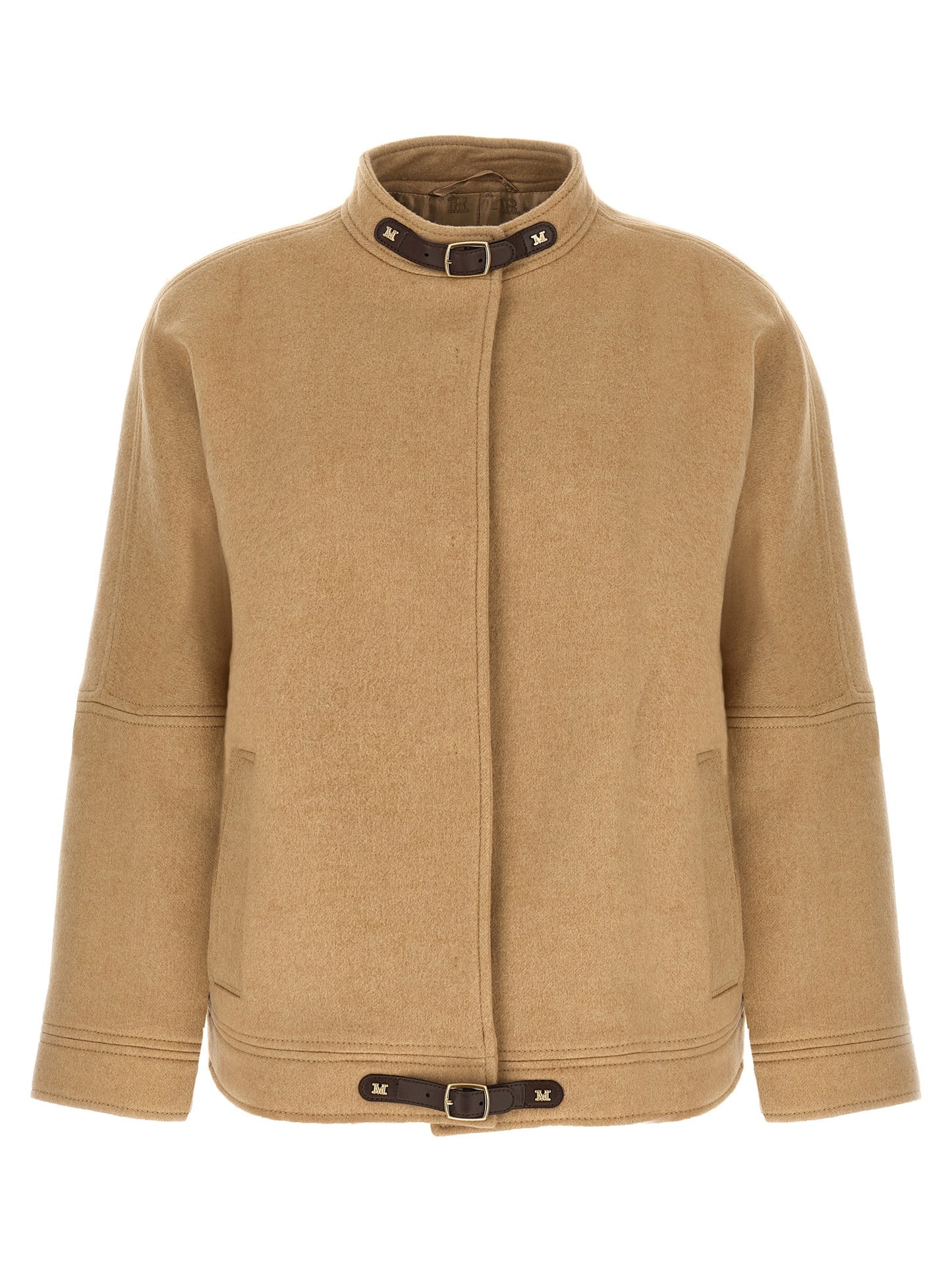 Bomber Jacket by Max Mara for women in cashmere beige, camel, jacquard & monogram presents a effortlessly chic silhouette, showcasing a sophisticated high-neck neckline and premium for a truly effortlessly chic finish.