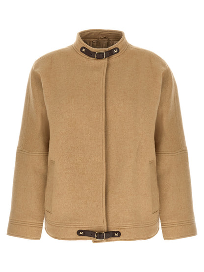 Bomber Jacket by Max Mara for women in cashmere beige, camel, jacquard & monogram presents a effortlessly chic silhouette, showcasing a sophisticated high-neck neckline and premium for a truly effortlessly chic finish.