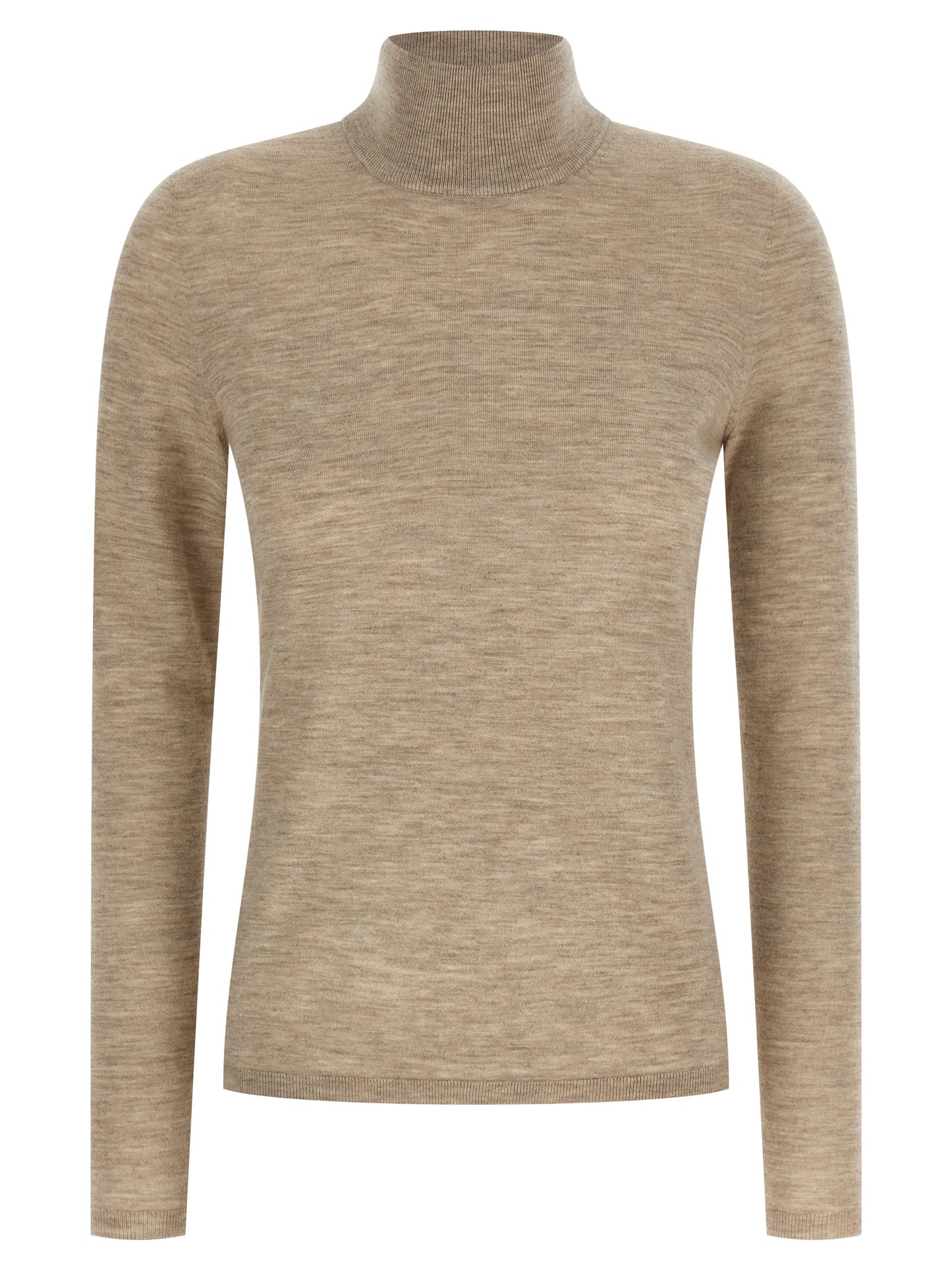 Cardigan by Max Mara for women in plush cashmere beige & signature features an impeccable silhouette, showcasing a sophisticated turtle high-neck neckline and detail for a truly impeccable finish.